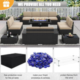 7/8 Pieces Outdoor Patio Furniture Set with  Fire Pit Table Rattan Sectional Sofa Conversation Sets Moden Set for Garden