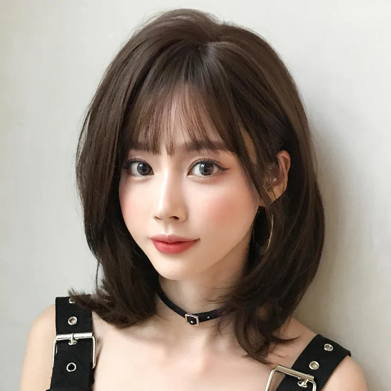 7JHH WIGS Black Short Bob Wig for Girl Daily Wear Synthetic Wig New Style Natural Supple Summer  Heatresistant Wig With Bangs