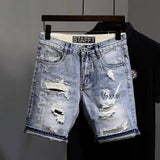 Men's Ripped Denim Shorts Fashionable Summer Slim Shorts Pants with Distressed Ripped Design Holes Korean Style Short Jeans Male