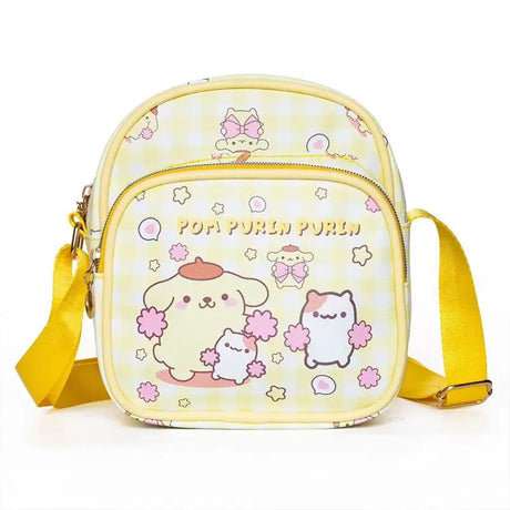 Sanrioed Cartoon Hello Kitty Melody Kulomi Messenger Bag Anime Cute Cat Casual Small Round Bag Kawaii Toy Girls Birthday Gift