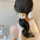 Elegant Metal Flower Hair Rope Ring Elastic Hair Tie For Women Girl Satin Solid Color Rubber Scrunchies Summer  Ponytail Holder