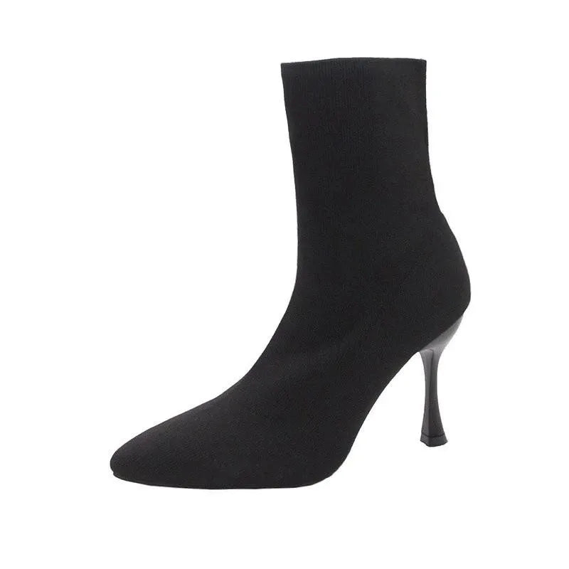 Socks Boots Women Stretch Fabric Elastic Stilettos Heel Sexy Pointed Toe Ankle Boots Slip-On Shoes Woman Thin Heels Party Boats