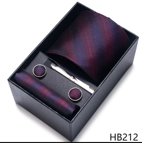 Luxurious Dropshipping 8 cm Birthday Gift Silk Tie Hanky Pocket Squares Cufflink Set Tie Clip Necktie Box Geometric