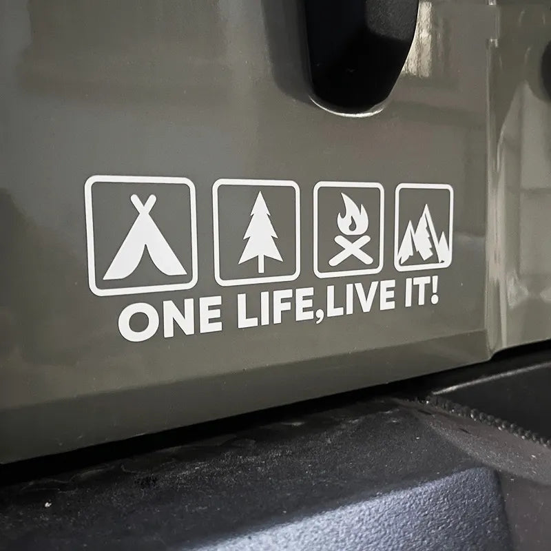 One Life Live it Camping Outdoor Enthusiast Car Sticker Wild Survival Quadruple Decal for Vehicle Auto Window Tail Body