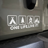 One Life Live it Camping Outdoor Enthusiast Car Sticker Wild Survival Quadruple Decal for Vehicle Auto Window Tail Body