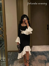 Fortunate Evening Elegant Trumpet Sleeves Simple Mermaid Square Collar Formal Occasion Prom Dresses Party Evening Gowns