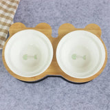 New High-end Pet Bowl Bamboo Shelf Ceramic Feeding and Drinking Bowls for Dogs and Cats Pet Feeder Accessories