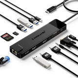 4K USB Hub USB C to Dual HDMI VGA Gigabit Docking Station USB 3.0 VGA Adapter SD Card Readers for Windows Laptop