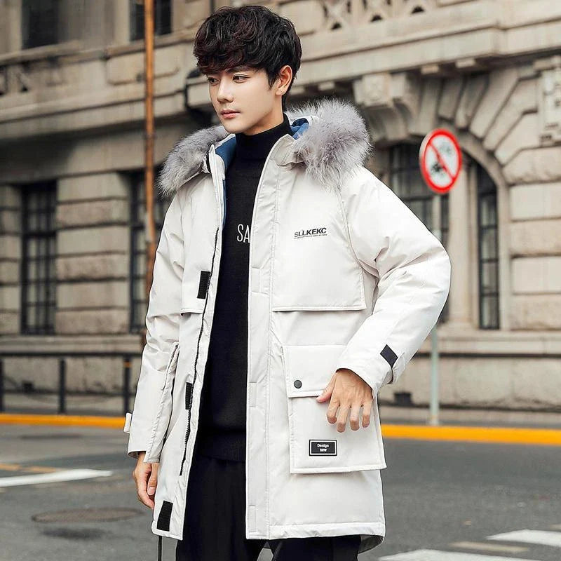 Winter New Men Fashion Down Down Cotton-Padded Jacket Male Mid-Length Hooded Thicken Parka Casual Large Size Loose Warm Outwear