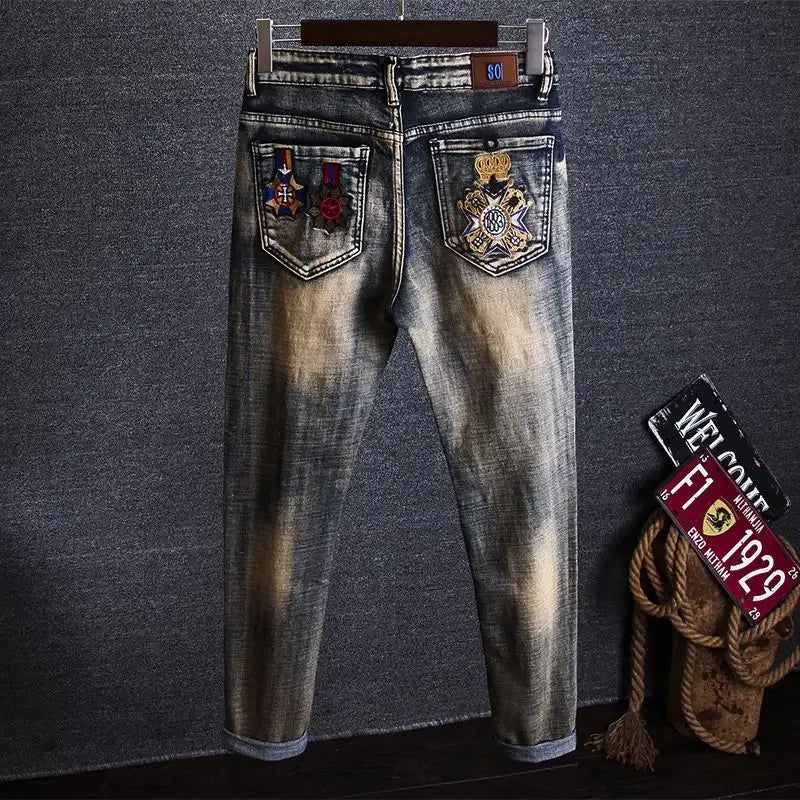 Tapered Graphic Jeans for Men with Print Hip Hop Motorcycle Mens Cowboy Pants Boot Cut Summer High Quality Straight Xs Trousers