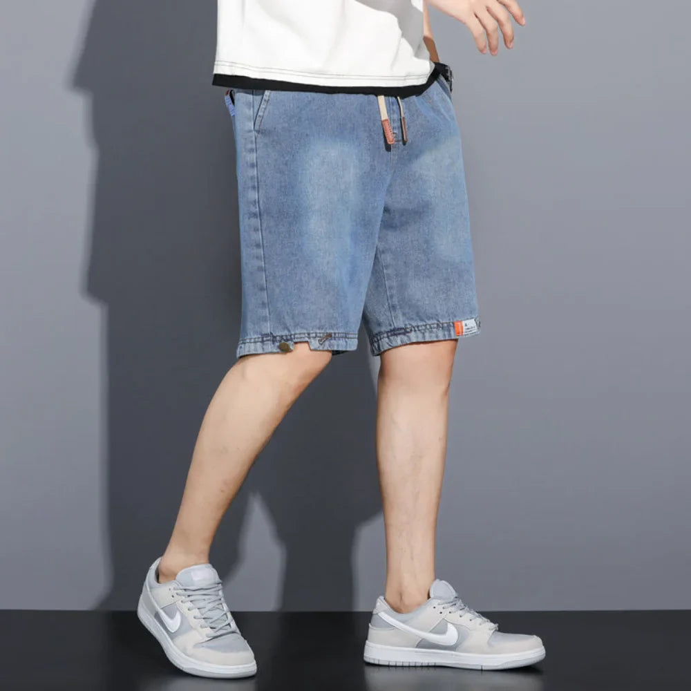 New Summer Men Denim Shorts Drawstring Loose y2k Fashion Pocket Streetwear Hip Hop Male Jeans Short Sweatpants S-5XL