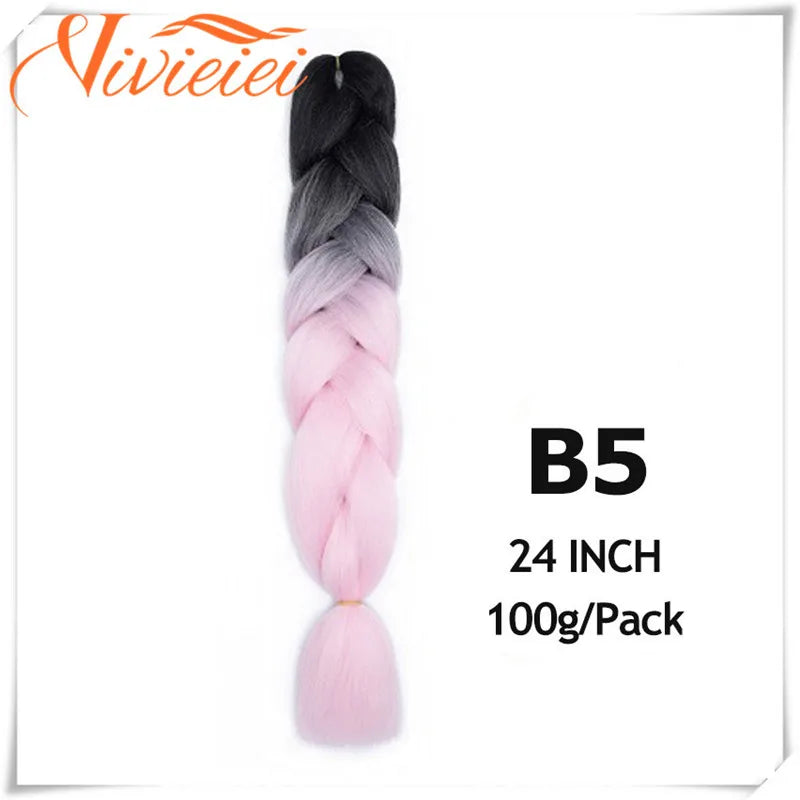 6 Pcs 24” Synthetic Braiding Hair Pink Jumbo Braids Hairstyles Purple Blue Blonde Ombre Hair Extensions For Women 100G/Pack