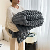 Winter Warm Blanket Skin-Friendly Bedspread Solid Striped Throw Blankets Sofa Air Conditioning Blanket For Bedroom