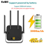 KuWfi 4G Wifi Router with Sim Card 300Mbps 4 Antennas LCD Display Mobile Wi-Fi Hotspot LTE Router for IP Camera WiFi Coverage