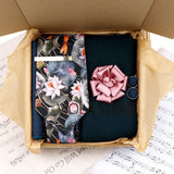 Viola Design 6PCS Gift Box Floral Solid Cotton Sock Tie Sets Clip Pin Cufflinks Hankie Men Wedding Party Daily Cravat Accessory