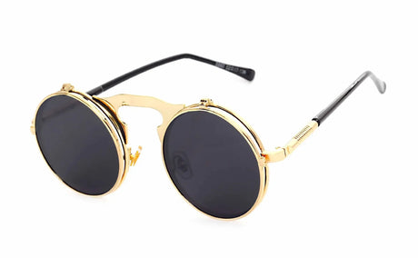 Metallic Retro Punk Steam Flap Vintage Sunglasses Personality Reflective Sunglasses for Men and Women Trendy Sunglasses