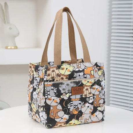 Portable Floral Print Lunch Bag Thermal Insulated Lunch Box Tote Cooler Functional Handbag Student Bento Pouch Food Storage Bags