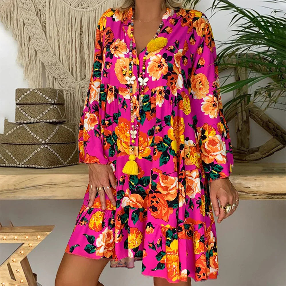 Oversized Dress for Women Clothing 2023 Spring Plus Size Boho Beach Floral Mini Dress Large Size Female Casual Long Skirt Vestid