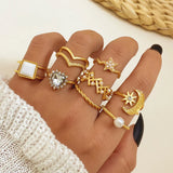 23pcs Hiphop Gold Color Geometric Wheat ear Rings Set For Women Girls Punk Star Moon Eye Wave Finger Rings Jewelry Party Gifts