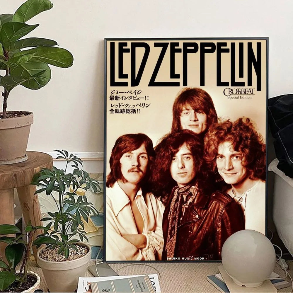 Band L-Led Z-Zeppelin Wallpaper Poster Kraft Club Bar Paper Vintage Poster Wall Art Painting Bedroom Study Stickers