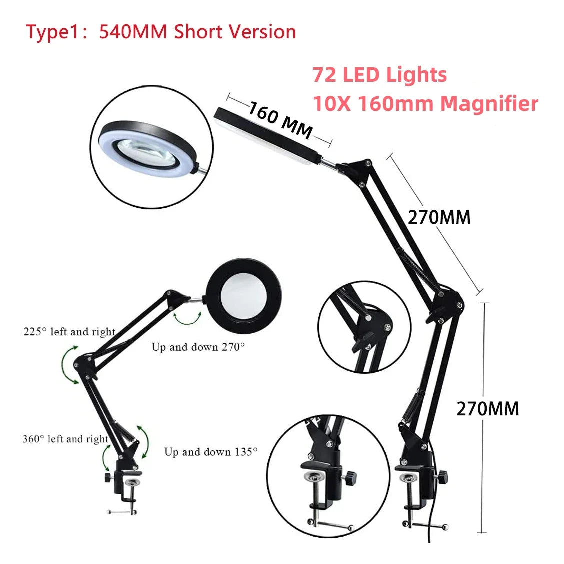 72LED 10X NEW Illuminated Magnifier USB 3 Colors LED Magnifying Glass for Soldering Iron Repair/Table Lamp/Skincare Beauty Tool