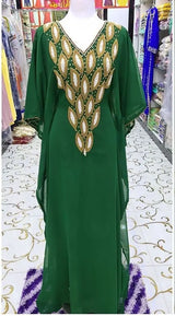 V-neck Kaftan Moroccan Dubai Caftan Abaya Fancy Long Crystal Beading Dress