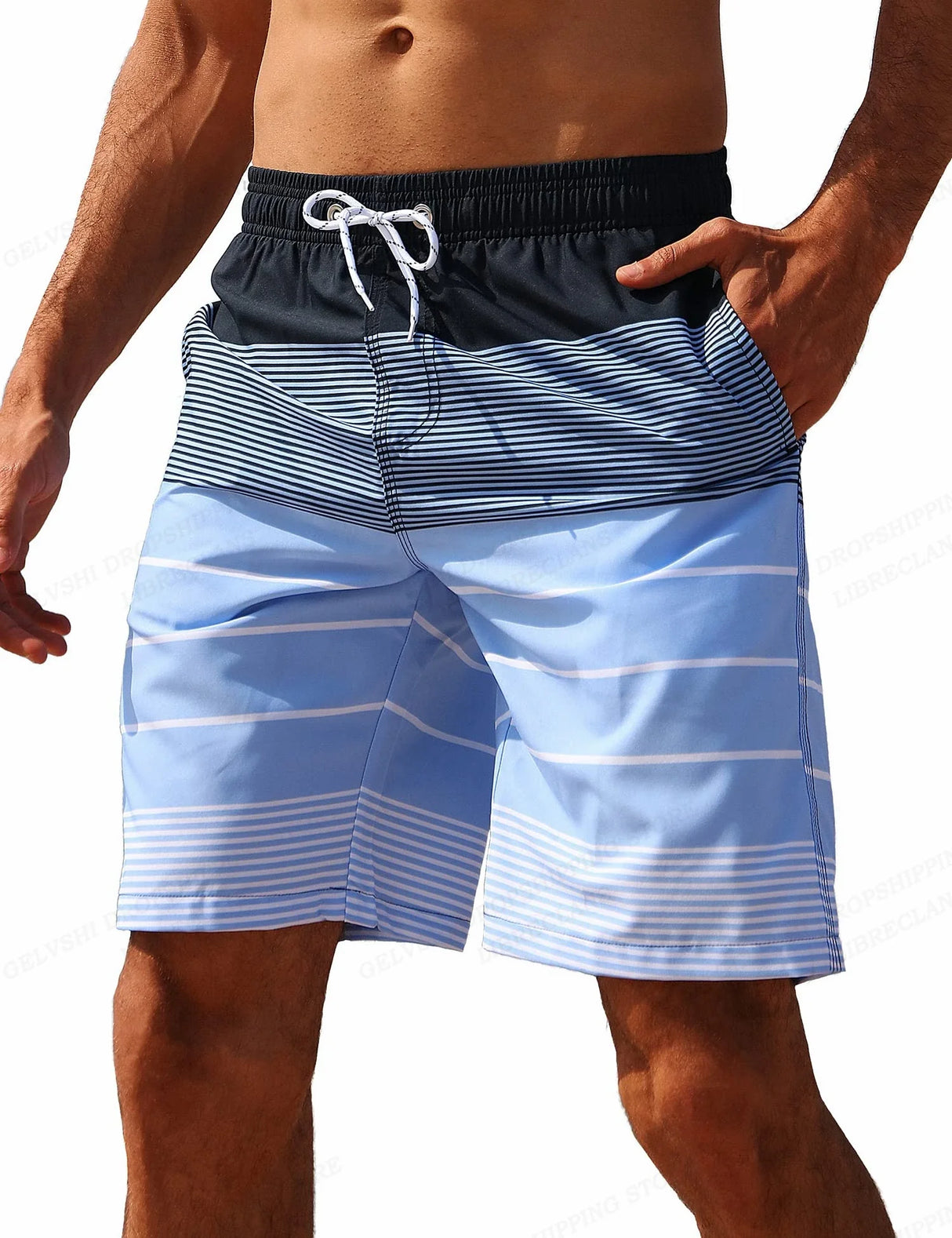 Striped Beach Shorts Men Fashion Swimwear Board Shorts Trunk Gym Fitness Pants Men's Briefs Swimsuit Kids Beachwear Short Boy