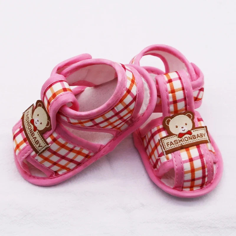 Baby Sandals Toddler Boy Girl Bear Pattern Hollow Sandals Cotton Infant Soft Sole Shoes First Walker Anti-slip Shoes