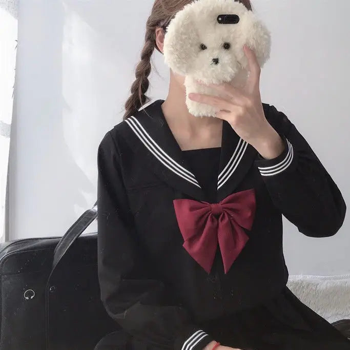 Japanese School Uniform Suit Sailor JK S-2XL Basic Cartoon Girl Navy Sailor Uniform Black sets Navy Costume Women girl costume