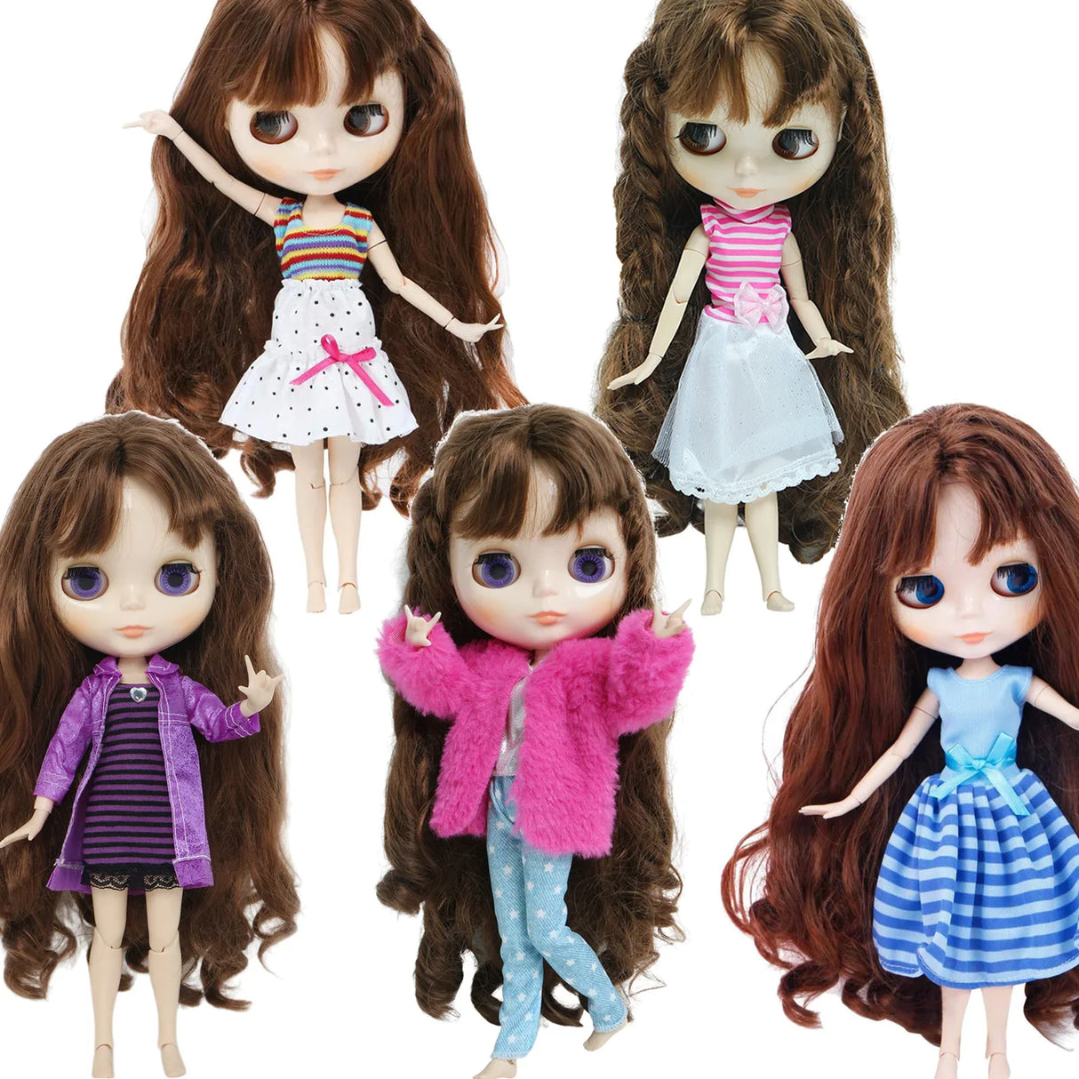 Wholesale 5 Outfits Casual Top Vest Trouser Skirt Mini Dress Doll Clothes for Blythe Doll BJD 11.5" Dollhouse Accessories Toy