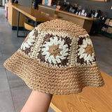 Summer Outdoor Paper Straw Hat Women Beach Holiday Sun Wide Brim Hand Woven Flowers Daisy Bucket Straw Hat