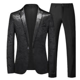 Fashion Brand Men's Jacquard Suit Classic Black / White / Blue Business Wedding Banquet Party Dress Men Blazers and Pants