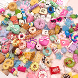 100Pcs Mixed Candy Cookies Donuts Luck Bags Resin Charms Flat back Cabochon for Necklace Earrings Jewelry Making Accessories