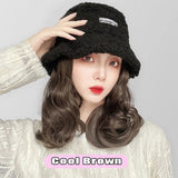 AS  Syntheti Curly hair Lamb wool fisherman hat Berets  Wig Natural Black Straight Wigs Naturally Connect Synthetic Hat Wig Adju