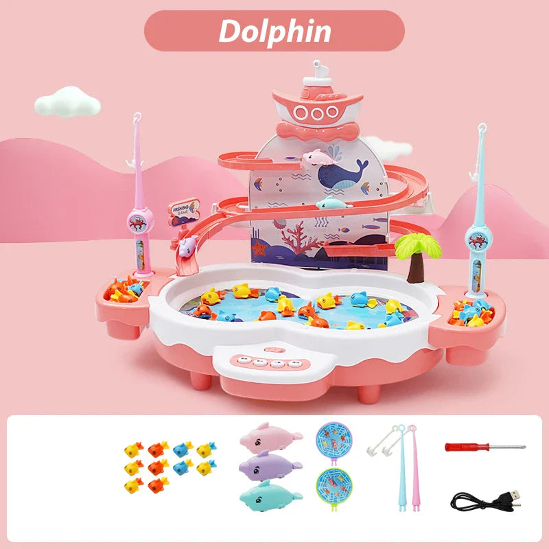 Infant Shining Kids Electric Fishing Toy Pool Baby 2-3 Years Old Boys and Girls Magnetism Fishing Suit Fishing Game for Baby