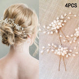 Pearl Flower Hairpin Side Comb Golden Leaf Shaped Alloy Tiaras Wedding Bride Insert Hair Clips Hair Jewelry Bride Headwear