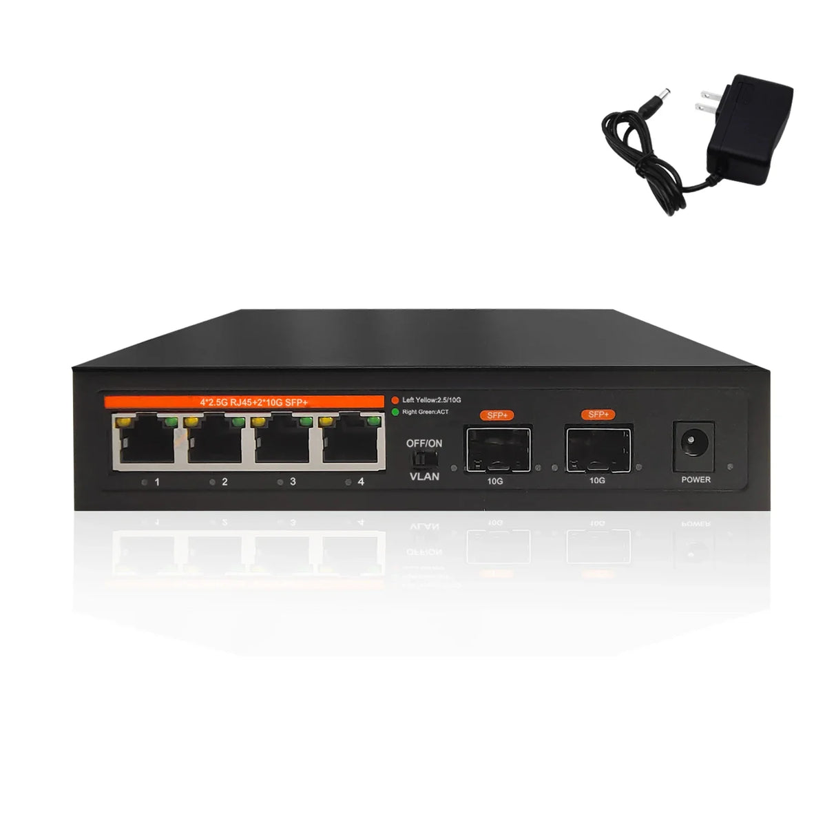 2.5G Network Ethernet Switch Unmanaged LAN Hub VLAN  4*2.5G+2*10G SFP+ Uplink Ports Fanless AI WTD for NAS Wifi Router AP