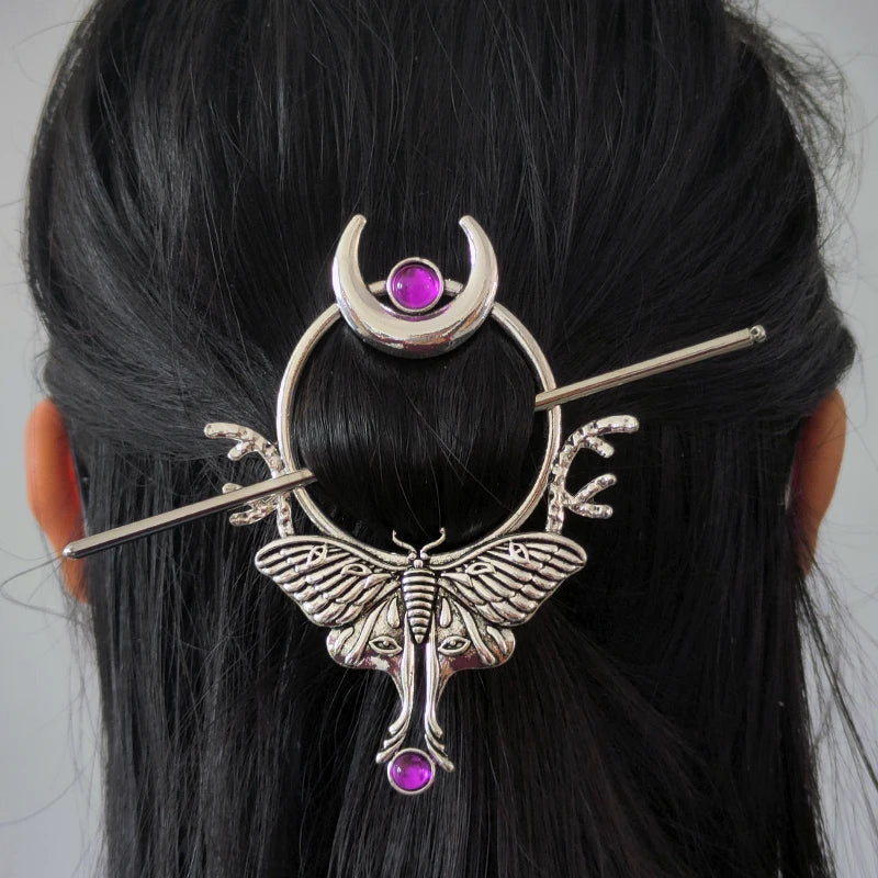 Witch Bat Hairstick Black Gothic Barrette Pagan Vampire Bat Animal Hairclip for women wicca gift