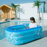 Inflatable Baby Swimming Pool Portable Rectangle Summer Water Fun Bathtub Toddler Water Game Play Center 3 Rings Cartoon Printed