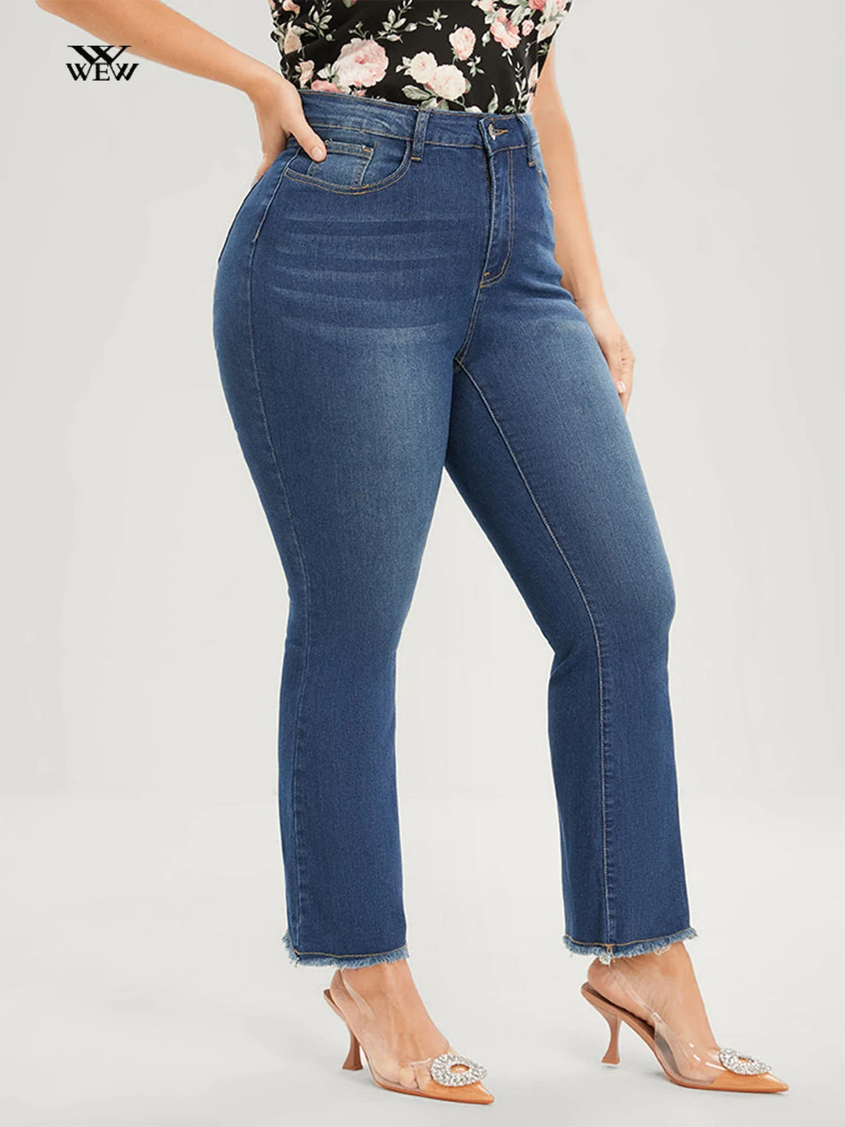 Plus Size Straight Leg Women's Jeans High Waist Ankle Length Lady Denim Jeans Capri Jeans for Women 6XL 175cms Lady Jeans