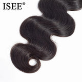 ISEE Human Hair Bundles With Closure 3 Bundles Body Wave Bundles With Frontal Hair Extension Indian Hair 4x4 Lace Free Part