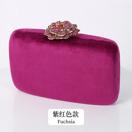 New Winter Velvet Clutch Bag  Diamond Flower Lock Elegant Evening Bag Luxury Designer Purse Wedding Chain Clutch