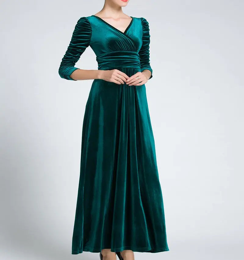 Women Clothing Plus Size Long Dress Velvet Autumn V-Neck  Evening Bridesmaid Party Prom Abayas Muslim kaftan African Maxi Dress