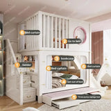 Modern High And Low Kids Bed With Ladder Cabinet Safety Fence Bunk Bed  Multifunctional Solid Wood Children Bed For Boy And Girl