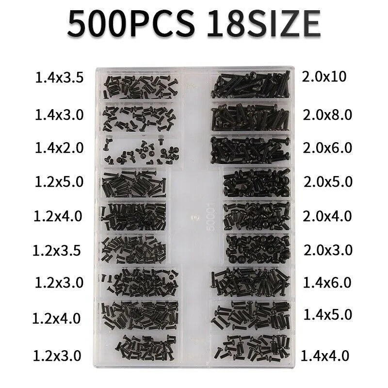 500Pcs 18 Size Laptop Notebook Computer Replacement Screws Kits Universal Mini Screw Nuts DIY Kit Repairing Components Tools