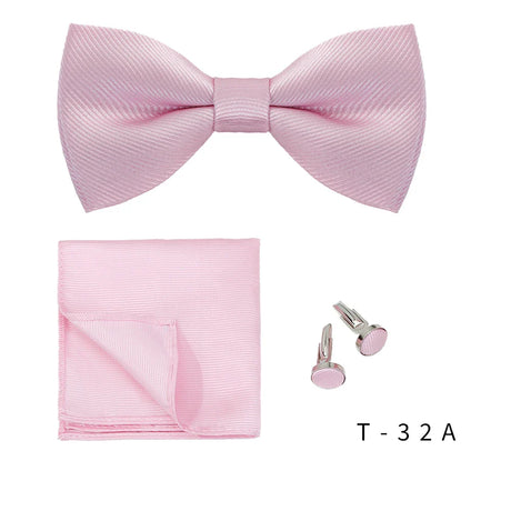 Bowtie Set 3pcs Solid Color Bow Tie For Men Pocket Square Shirts Cufflinks Neck Butterfly Suit For Business Wedding Decorate tie