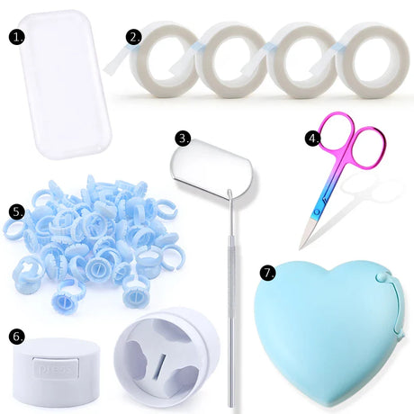 Eyelash Extension Supplies Set Glue Rings Tape Cutter Scissor Forehead Sticker Mirror Glue Storage Tank Makeup Accessories Tools