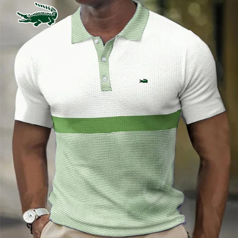 Men's Embroidery Brand Stripe Spliced Polo Shirt Spring/Summer Fashion Casual Outdoor Sports Breathable Short Sleeve T-shirt