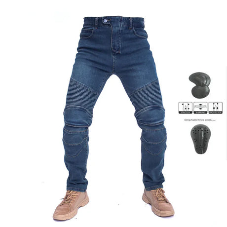 Men Jeans Collection Classic Denim UGB06 PK718 PK719 Zip Motorcycle Pants  Pantalones Motocicleta Hombre Featherbed Jeans Gears