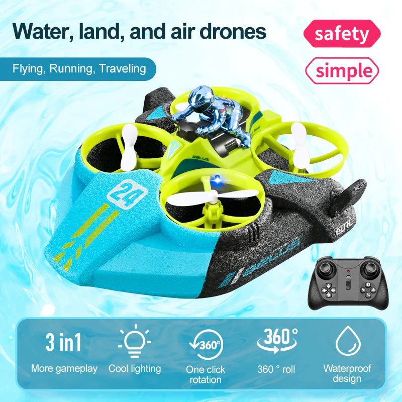 Mini Drone 3 In 1 Hovercraft 2.4g 4CH Remote Control RC Quadcopter Waterproof Outdoor Airplane Toy For Kids Aircraft Helicoptero